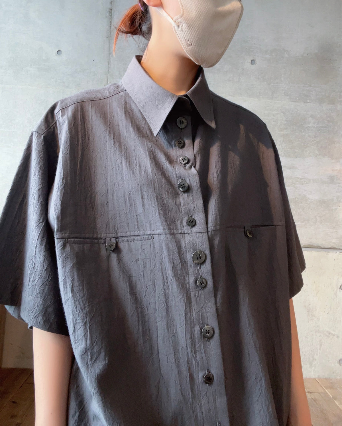 Y's for men 60 WRINKLE LAWN SHORT SLEEVE SHIRT WITH RANDOM BUTTONS MK-B11-006-1-02