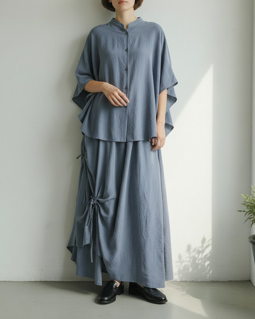 Y’s CREPE de CHINE STAND CAPE BLOUSEクレープデシンスタンドカラーブラウス YM-B02-500-1-02